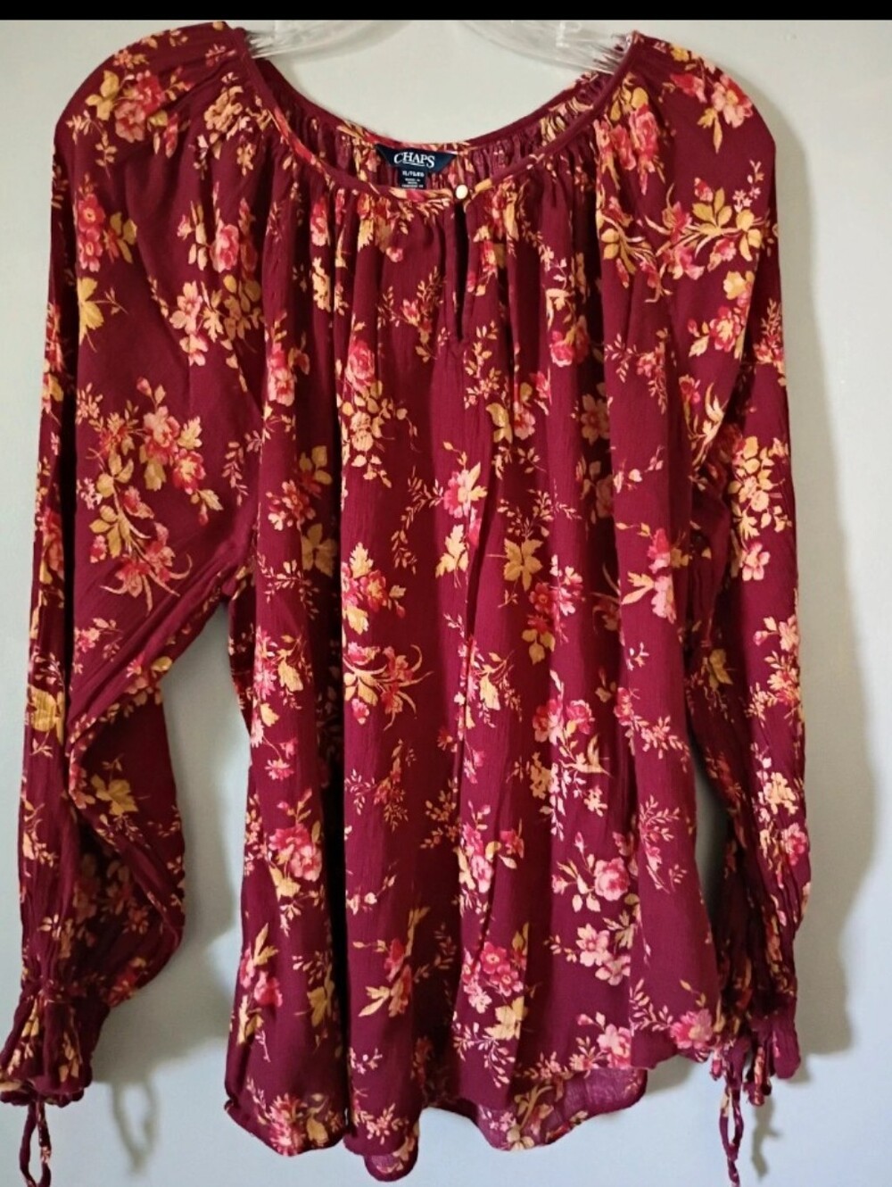 Chaps Burgundy Floral Peasant Tunic